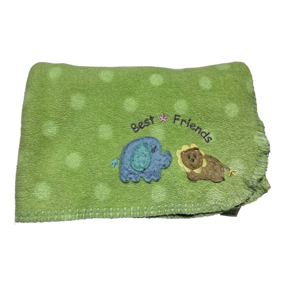 Circo Green Baby Blanket Polka Dot Best Friends Elephant Lion 2011 Fleece Target - Picture 1 of 7